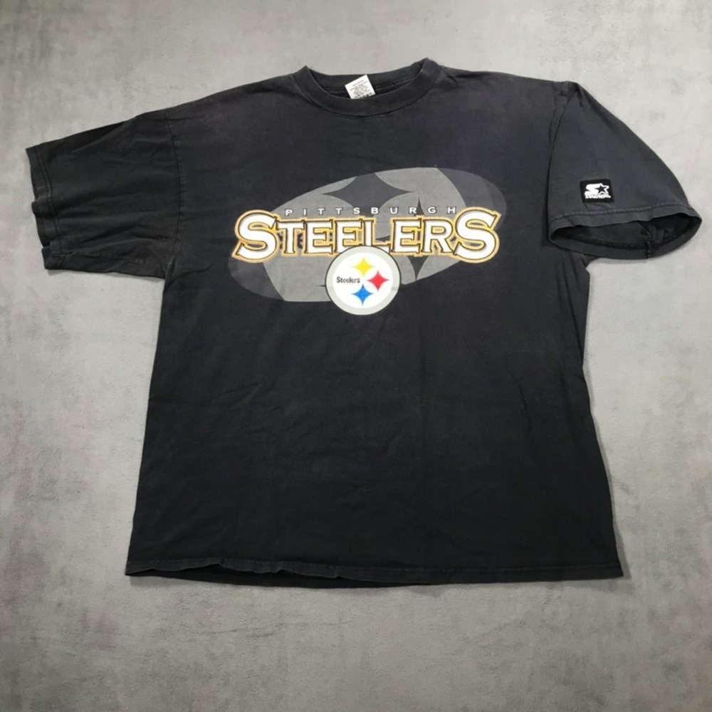 Vintage 90s Pittsburgh Steelers Men's Large Black Starter Faded Grunge NFL Y2K